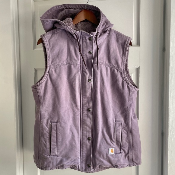 Carhartt Jackets & Blazers - Carhartt Women's L Sandstone Berkley II Hooded Vest Sherpa Lined Purple